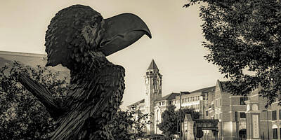 Football Royalty-Free and Rights-Managed Images - Kansas Jayhawk Boulevard and University Sculpture Sepia Panorama - Lawrence KS by Gregory Ballos