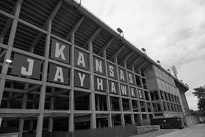 Football Royalty Free Images - Kansas Jayhawks football in black and white Royalty-Free Image by Eldon McGraw