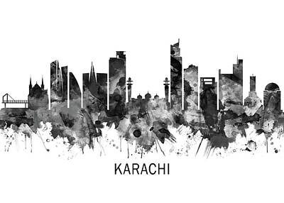 Door Locks And Handles Rights Managed Images - Karachi Skyline Pakistan BW Royalty-Free Image by NextWay Art