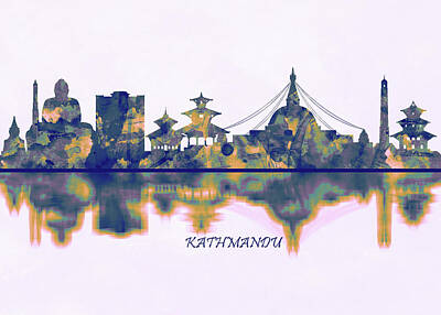 Abstract Skyline Mixed Media - Kathmandu Skyline by NextWay Art