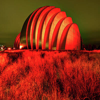 Football Royalty Free Images - Kauffman Center in Red - Downtown Kansas City Royalty-Free Image by Gregory Ballos
