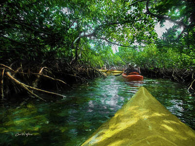 Mammals Mixed Media - Kayaking in the Bahamas by Carol Fox Henrichs
