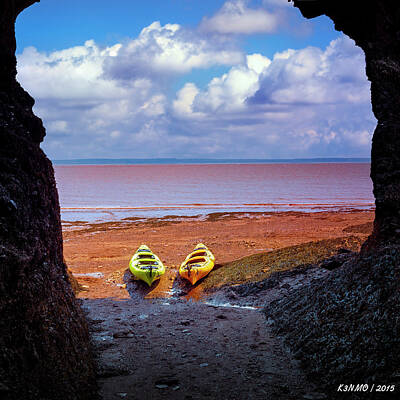 Digital Art Rights Managed Images - Kayaks on the Beach Royalty-Free Image by Ken Morris