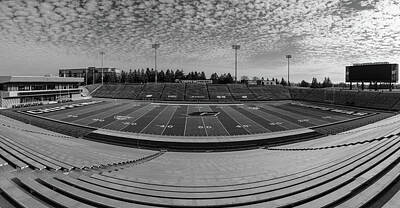 Football Royalty Free Images - Kelly Shorts Stadium Panoramic View in black and white Royalty-Free Image by Eldon McGraw