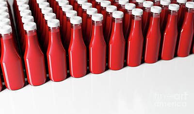 Packaging Photos - Ketchup bottles in a row by Michal Bednarek