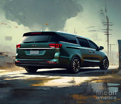 Drawings Rights Managed Images - Kia Carnival 2021 Rear View Exterior Minivan Royalty-Free Image by Cortez Schinner