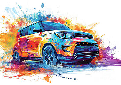 Easter Egg Hunt Royalty Free Images - Kia Soul EV watercolor abstract vehicle Royalty-Free Image by Clark Leffler