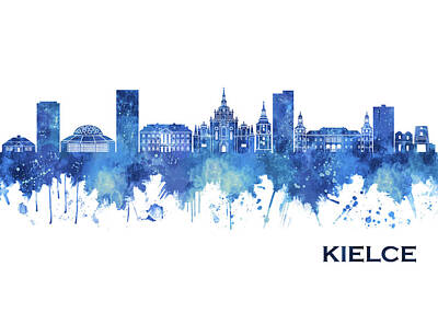 Landscapes Mixed Media Royalty Free Images - Kielce Poland Skyline Blue Royalty-Free Image by NextWay Art