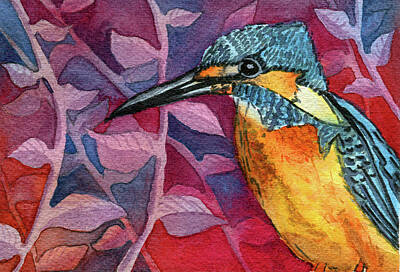 Birds Mixed Media - Kingfisher in Leaves by Christina Kabat