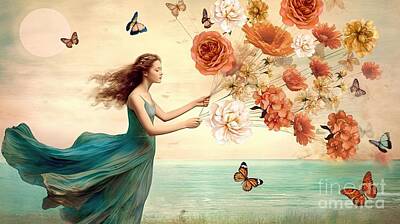 Surrealism Paintings - Kite Flying by Mindy Sommers