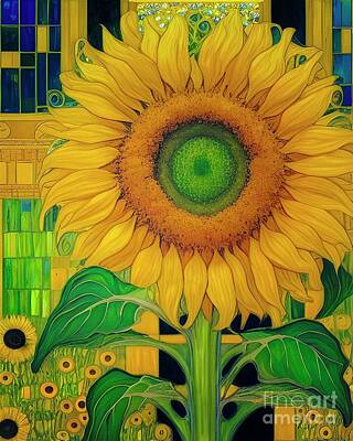 Sunflowers Digital Art - Klimt Sunflower - #645 by Mary Machare