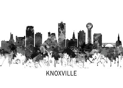 Abstract Skyline Mixed Media - Knoxville Tennessee Skyline BW by NextWay Art