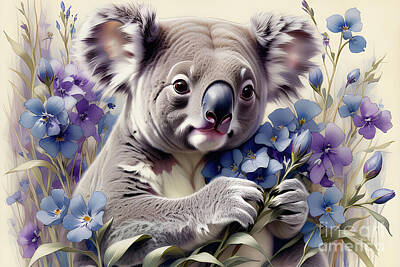 Floral Digital Art - Koala floral by Sen Tinel