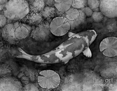 Royalty-Free and Rights-Managed Images - Koi Pond in Black and White by Hailey E Herrera