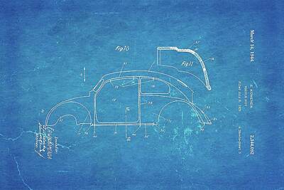 Transportation Royalty-Free and Rights-Managed Images - Komenda Vw Beetle Body Design Patent Art 2 1944 Blueprint Ian Monk by Car Lover