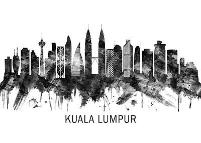 Abstract Skyline Mixed Media - Kuala Lumpur Malaysia Skyline BW by NextWay Art