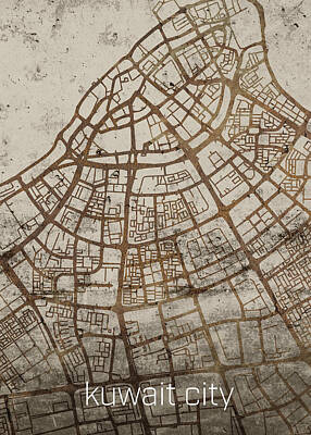 Catch Of The Day - Kuwait City Kuwait Vintage City Street Map on Cement Background by Design Turnpike