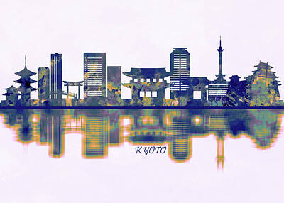 Cities Mixed Media Royalty Free Images - Kyoto Skyline Royalty-Free Image by NextWay Art
