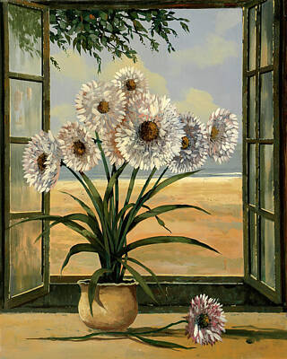 Still Life Paintings - Margherite Alla Finestra by Guido Borelli