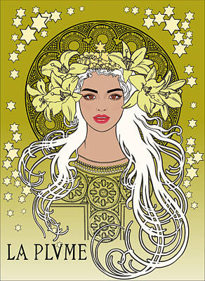 Portraits Royalty Free Images - La Plume - Alphonse Mucha Royalty-Free Image by Lisa Wing