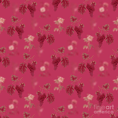 Floral Mixed Media -  Lacrima Grapes Botanical Seamless Pattern in Viva Magenta n.0004 by Holy Rock Design