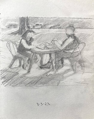 Impressionism Drawings - Ladies Lunch by David Zimmerman