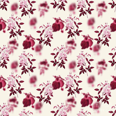 Roses Mixed Media Royalty Free Images - Lady Banks Rose Botanical Seamless Pattern in Viva Magenta n.1291 Royalty-Free Image by Holy Rock Design