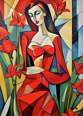 Lilies Digital Art - Lady in the Red Lilies  by James Eye