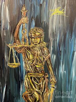 Birds Paintings - Lady justice in the rain by Rooster Art