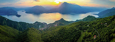 World Forgotten Rights Managed Images - Lake Como above Varenna sunset panoramic aerial view Royalty-Free Image by Brch Photography
