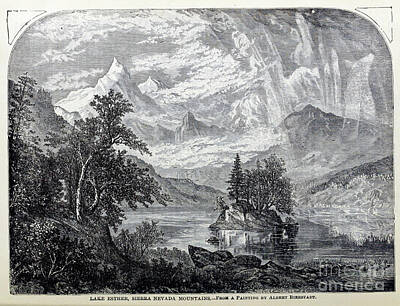 Graphic Trees Royalty Free Images - Lake Esther, Sierra Nevada Mountains c4 Royalty-Free Image by Historic Illustrations