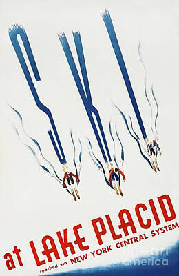Cities Drawings - Lake Placid New York Retro 1932 Ski Poster by M G Whittingham