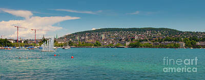 1920s Flapper Girl - Lake Zurich overlooking Zurich downtown panorama by Dejan Jovanovic