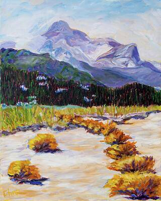 Landscapes Mixed Media - Lakeshore Mountain Scenic landscape. by Char Porter