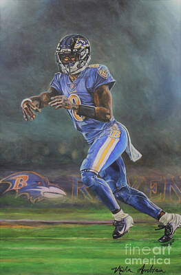 Sports Paintings - Lamar Jackson by Misha Ambrosia
