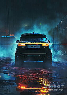 Sports Drawings - Land Rover Range Rover Sport SVR Car Rear View by Clark Leffler