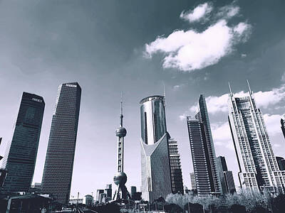 Landmarks Digital Art - Landmarks Building Oriental Pearl Tower Shanghai at full moonlight by Celestial Images