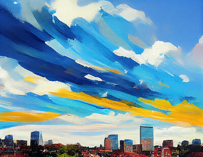 Royalty-Free and Rights-Managed Images - landscape  painting  of  boston  blue  skies  colorful  acry  by Asar Studios by Celestial Images