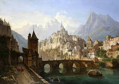 Landscapes Paintings - Landscape with castle  by Andrej Roller