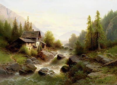Landscapes Royalty-Free and Rights-Managed Images - Landscape with water mill in the Bernesse Oberland  by Albert Rieger