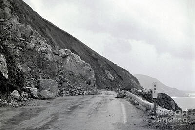 Fromage - Large bolder blocking  Highway One, Hurricane Point,  Big Sur, M by Monterey County Historical Society