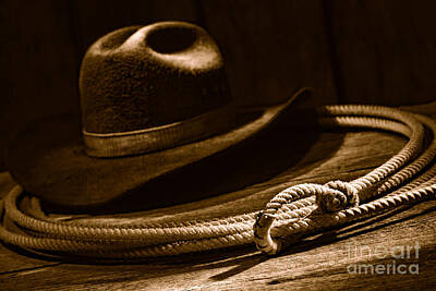Landmarks Royalty-Free and Rights-Managed Images - Lariat and Hat - Sepia by American West Legend