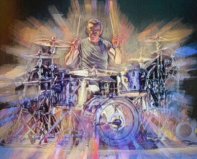 Musician Mixed Media Rights Managed Images - Larry Mullen Jr U2 Royalty-Free Image by Mal Bray