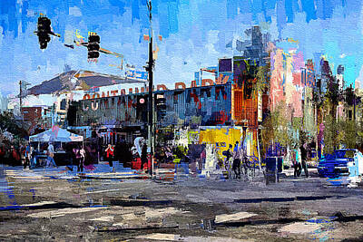 Skylines Mixed Media - Las Vegas Downtown Container Park - painting by Tatiana Travelways