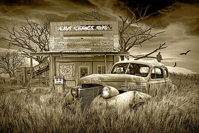 Randall Nyhof Royalty-Free and Rights-Managed Images - Last Chance Gas with Abandoned Ghost Town Filling Station by Vin by Randall Nyhof