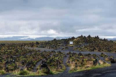 Scifi Portrait Collection - Laufskalavarda Lava Rock Hill and Cairns in Myrdalssandur in Iceland by Alexios Ntounas