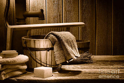 Landmarks Royalty-Free and Rights-Managed Images - Laundry at the Ranch - Sepia by American West Legend