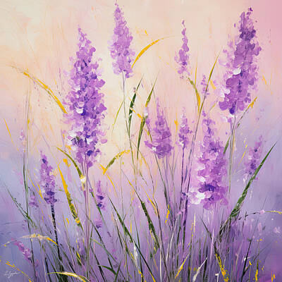 Impressionism Digital Art Rights Managed Images - Lavender Glow - Lavender Wall Art Royalty-Free Image by Lourry Legarde