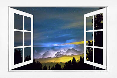 Open Impressionism California Desert - Layers Of The Night White Open Window Frame View by James BO Insogna