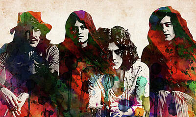 Best Sellers - Portraits Digital Art - Led Zeppelin colorful watercolor by Mihaela Pater